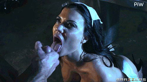 Sinful brunette nurse gets jizz on her tongue